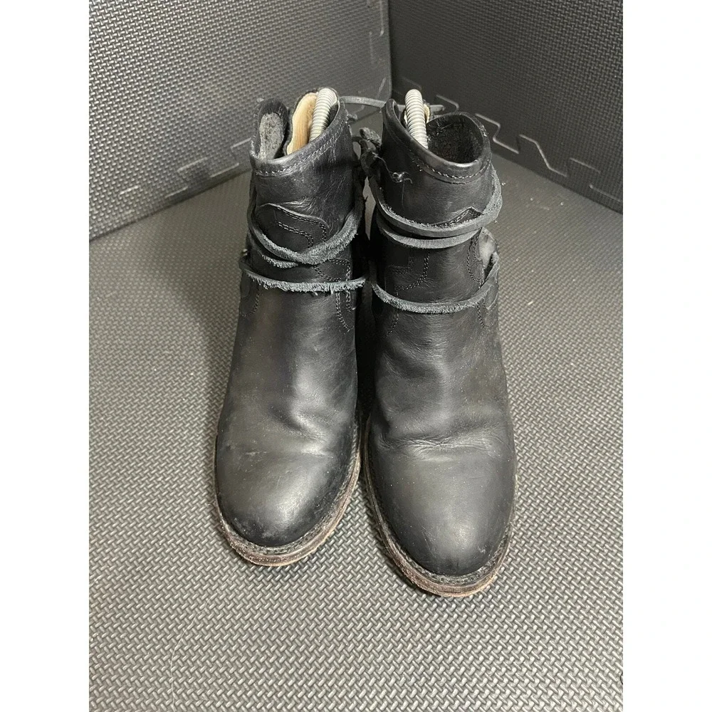 Freebird Casey Lace Up Ankle Boots Size 8 Black Leather Suede Block Heel Western